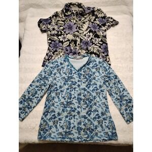 Set Of 2 Women's Sz M Croft & Barrow Stretch Top + Dress Barn Floral Blouse